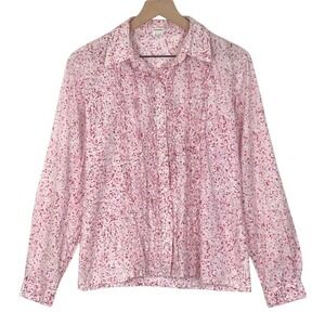 HARTFORD 100% Cotton Ruffled Button Up Shirt Women's‎ Sz 4 (40") Pink Dots L/S